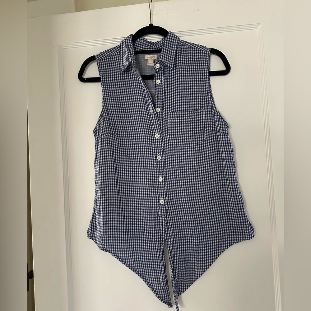 J. Crew Gingham Tie Front Top | Size: 2 | blue & white gingham